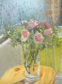Rosen mit Regentropfen - 30x40cm - Öl auf Leinwand